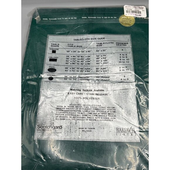 Eleganté Oval Tablecloth 60" X 102" Green Bardwil Linens 100% Polyester Easy Car - Picture 2 of 7